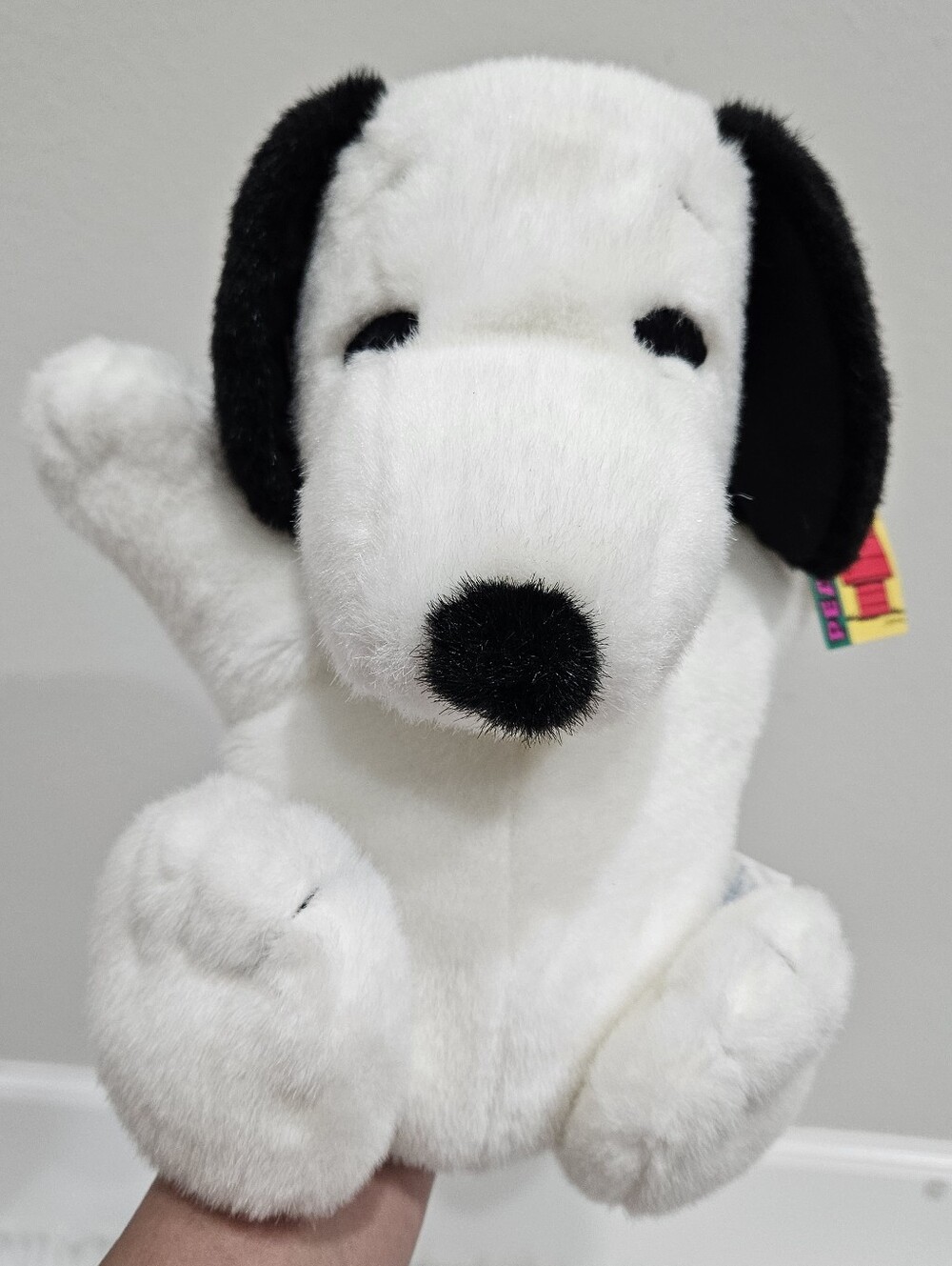 Snoopy Plush White & Black Dog Hand Puppet - Soft Puppy Plush Toy